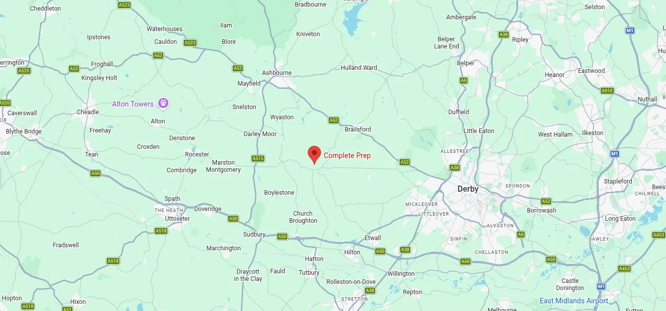 Map showing Longford Hall Farm, Ashbourne